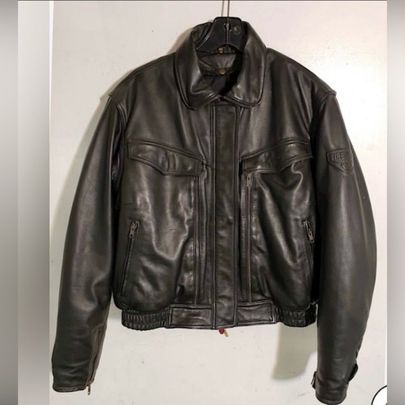 First Gear Scout Leather Thermoliner Motorcycle Jacket, Black, Mens 46 - Picture 2 of 16